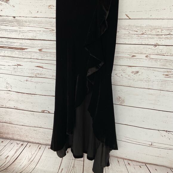 Windsor S Black Velvet Strapless Plunge Ruffle High Low Formal Gown Maxi Dress - Picture 6 of 11